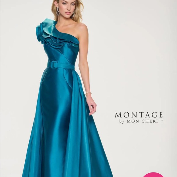 Mother of the Bride/Groom Dress - Montage by Mon Cheri One-Shoulder Teal Dress